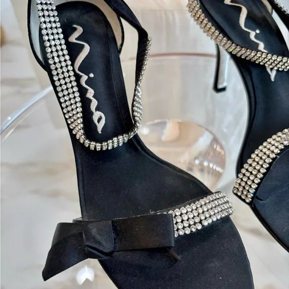 Nina Black Sandals with Rhinestone Accents - Picture 4 of 6